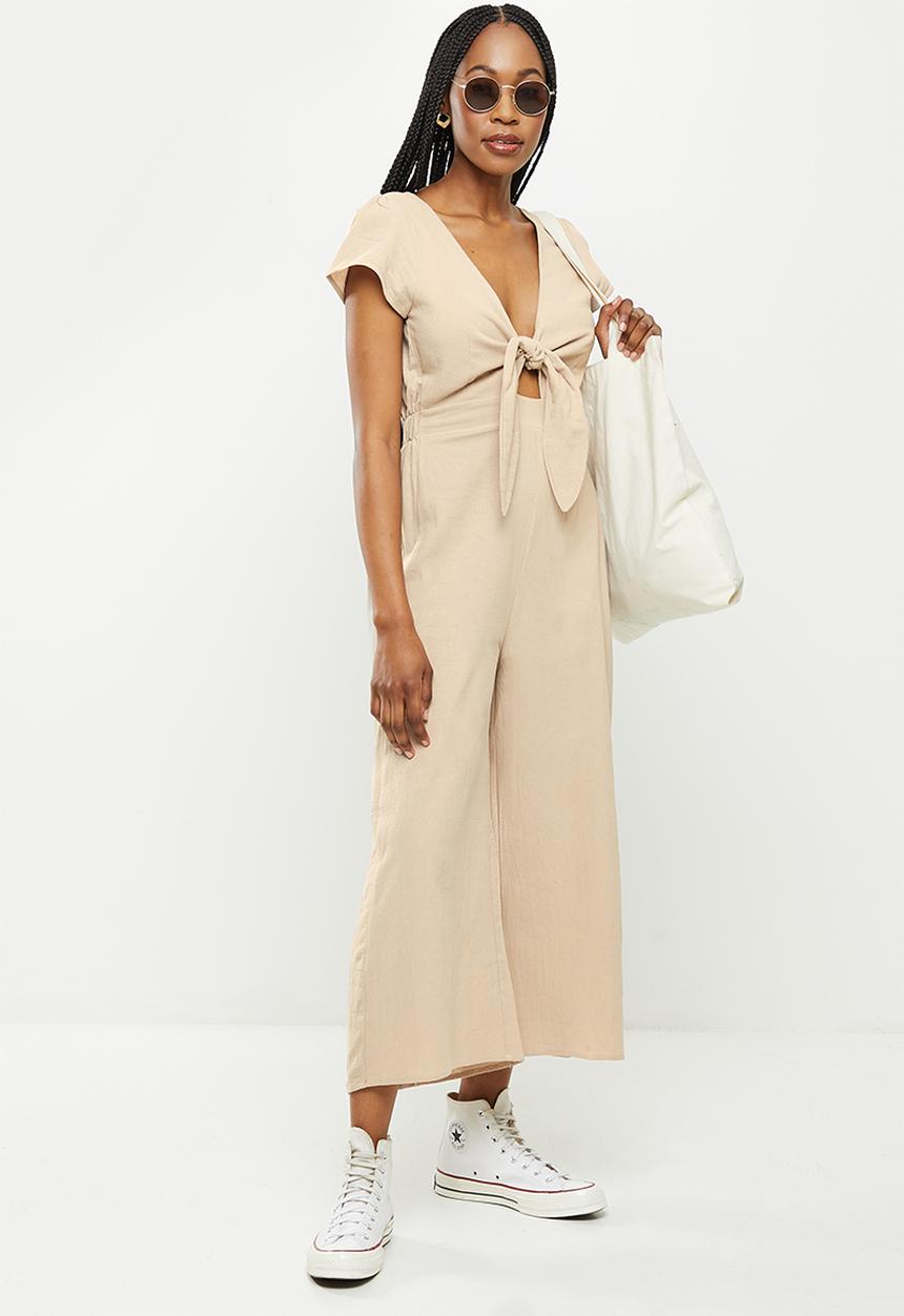 dailyfriday - Tie front wide leg jumpsuit - natural