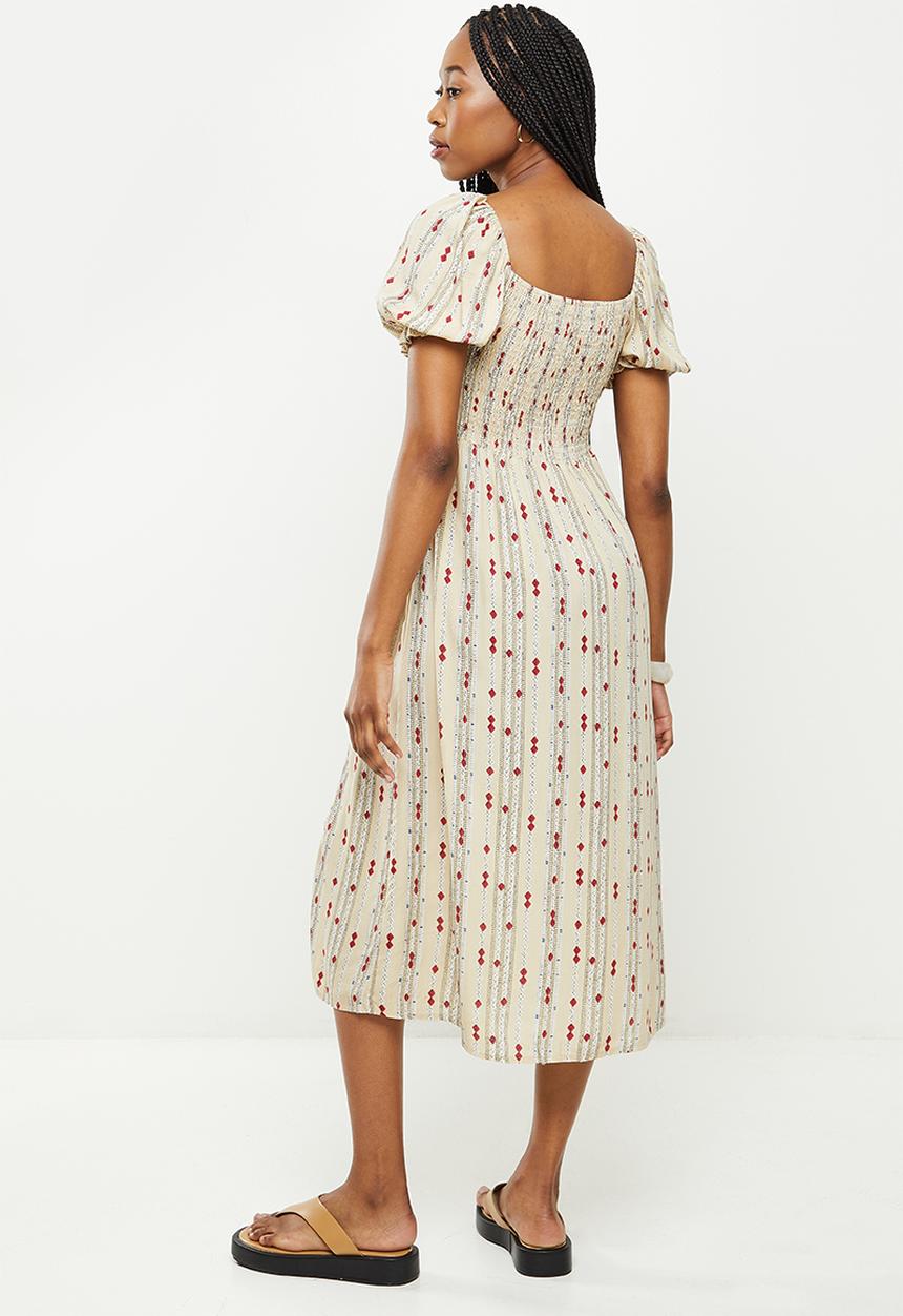 dailyfriday - Puff sleeve midi dress - natural print