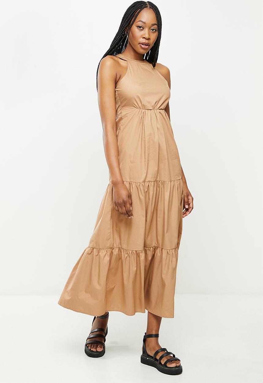 dailyfriday - Halter neck tiered dress - stone