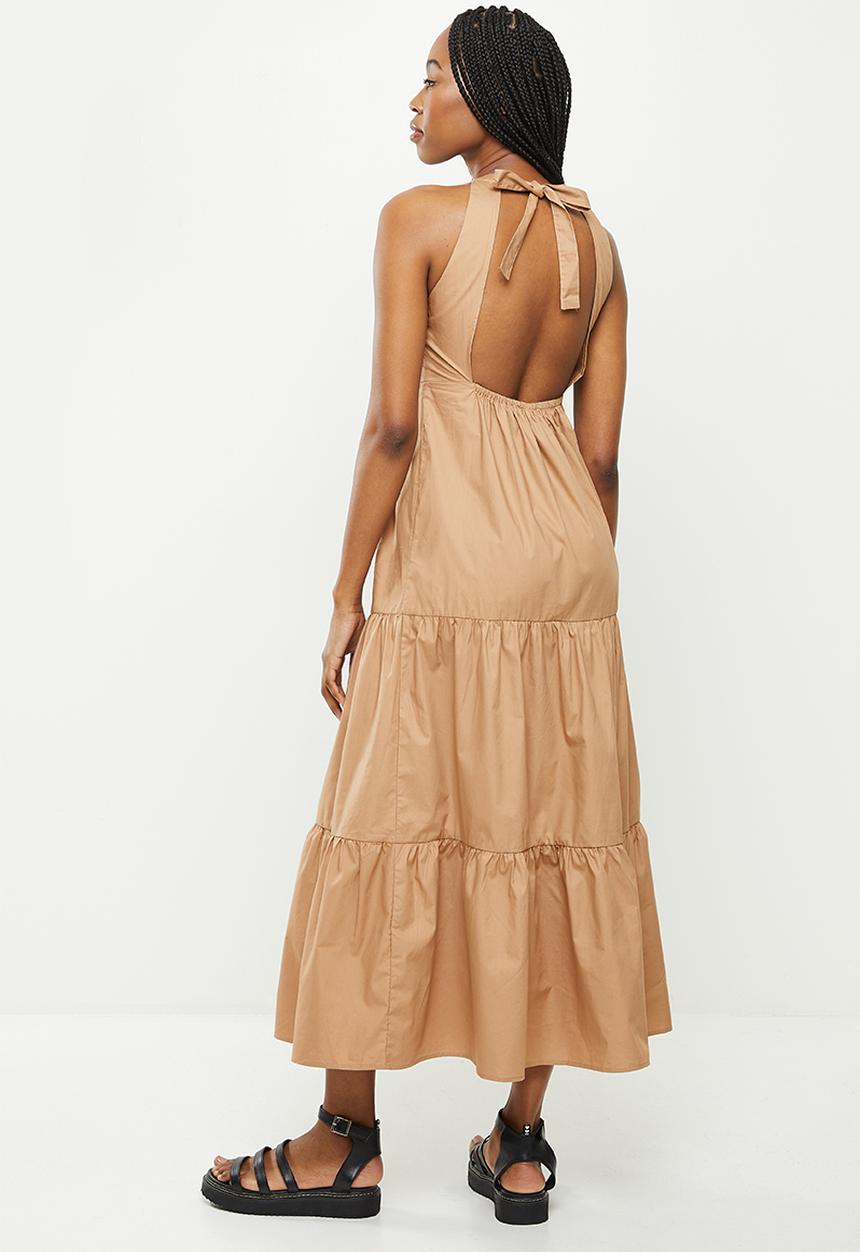 dailyfriday - Halter neck tiered dress - stone
