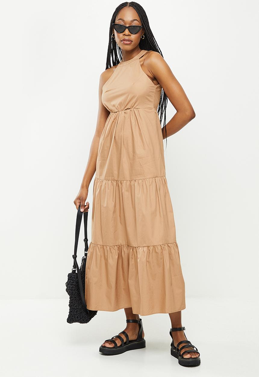 dailyfriday - Halter neck tiered dress - stone