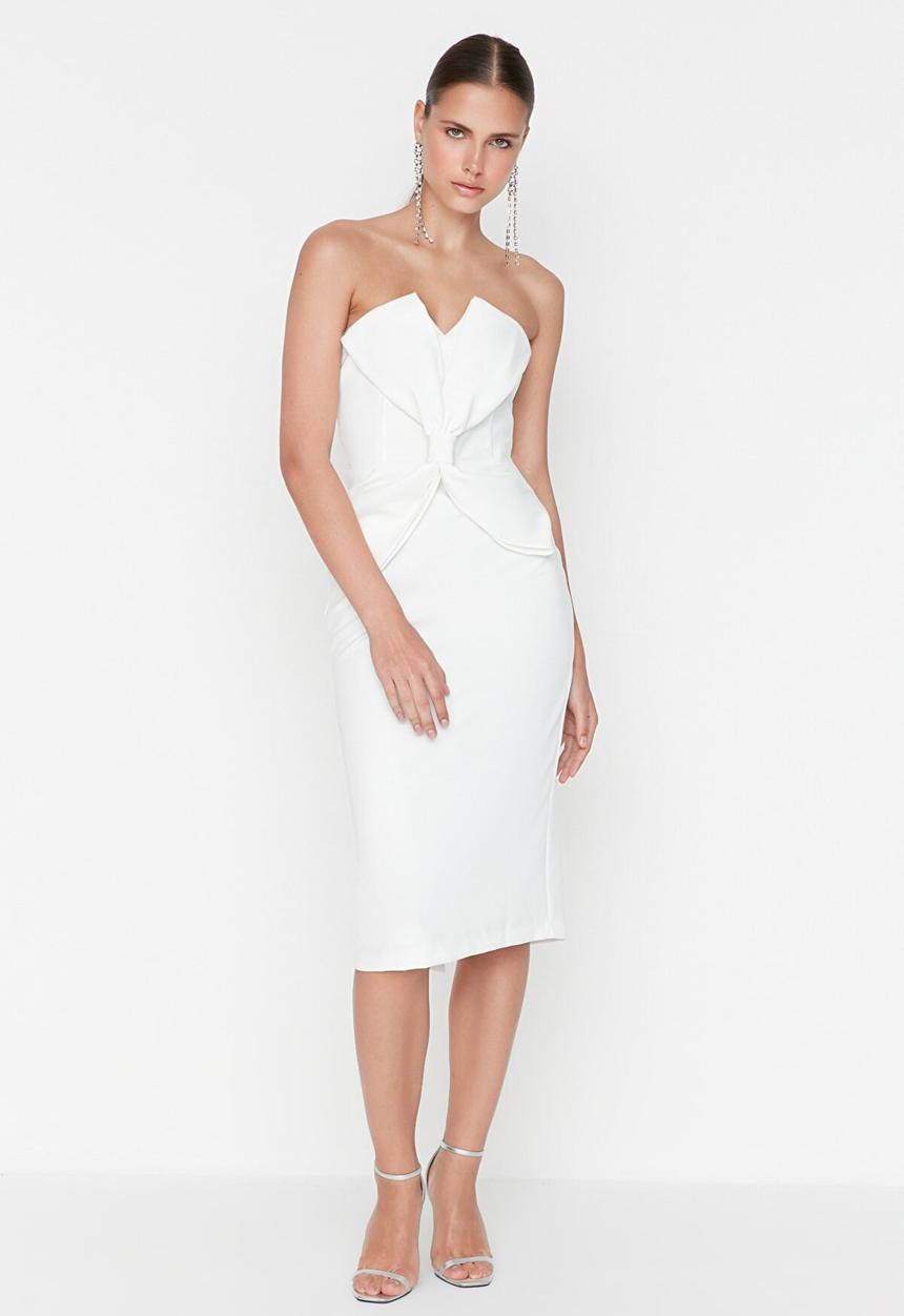 Trendyol - Bow detailed midi dress - ecru