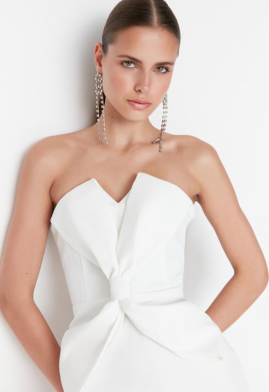 Trendyol - Bow detailed midi dress - ecru