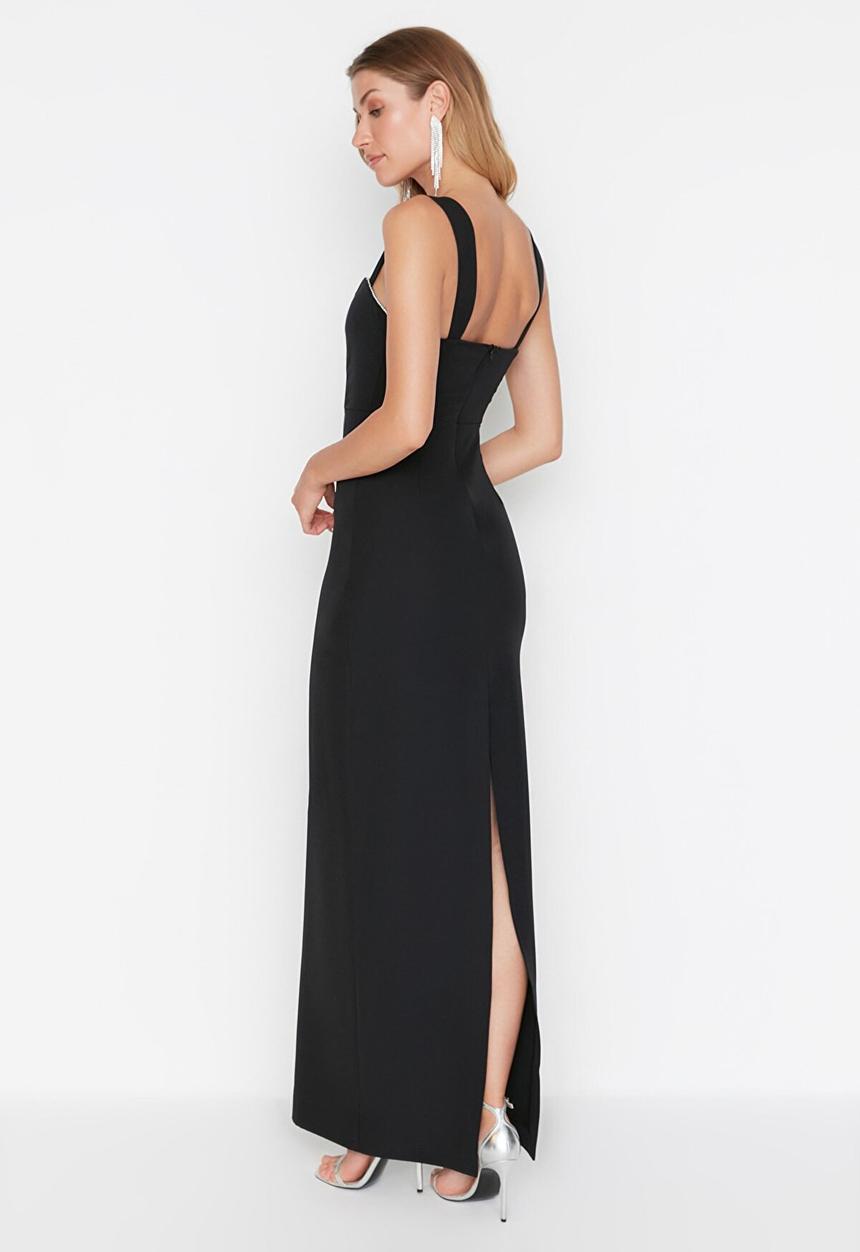 Trendyol - Rhinestone maxi dress - black