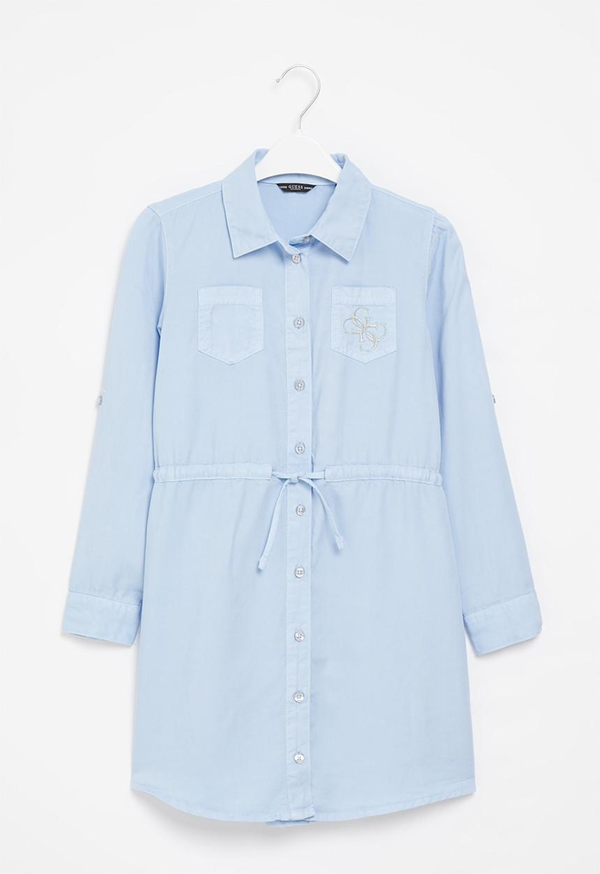 GUESS - Kids tencel twill adjust long sleeve dress - blue