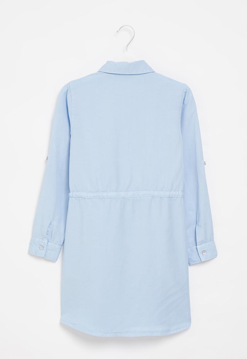 GUESS - Kids tencel twill adjust long sleeve dress - blue
