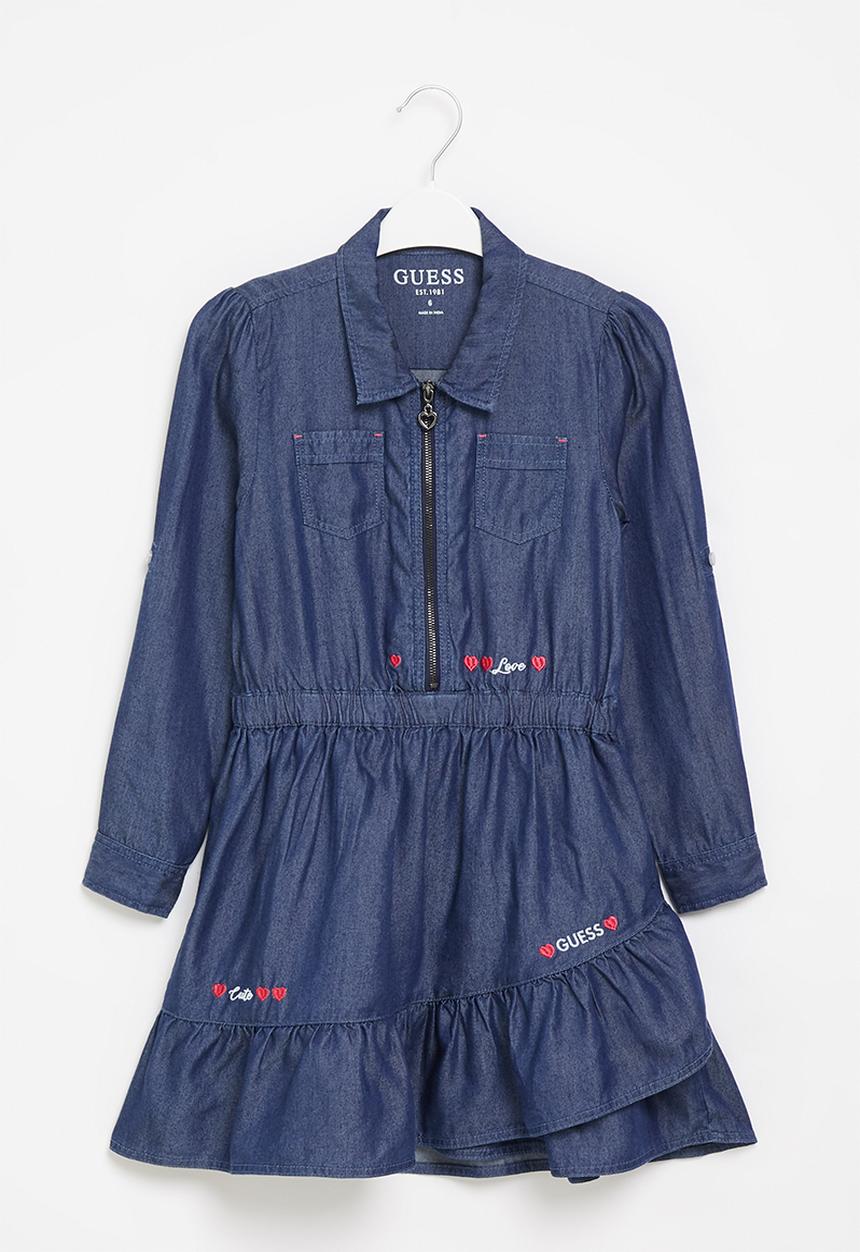 GUESS - Girls chambray adj long sleeve dress - indigo