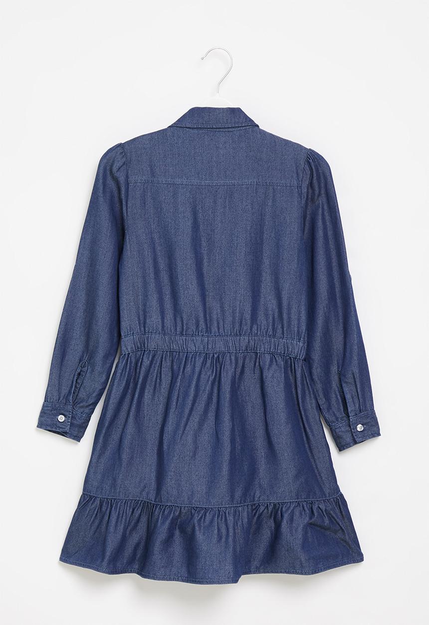 GUESS - Girls chambray adj long sleeve dress - indigo