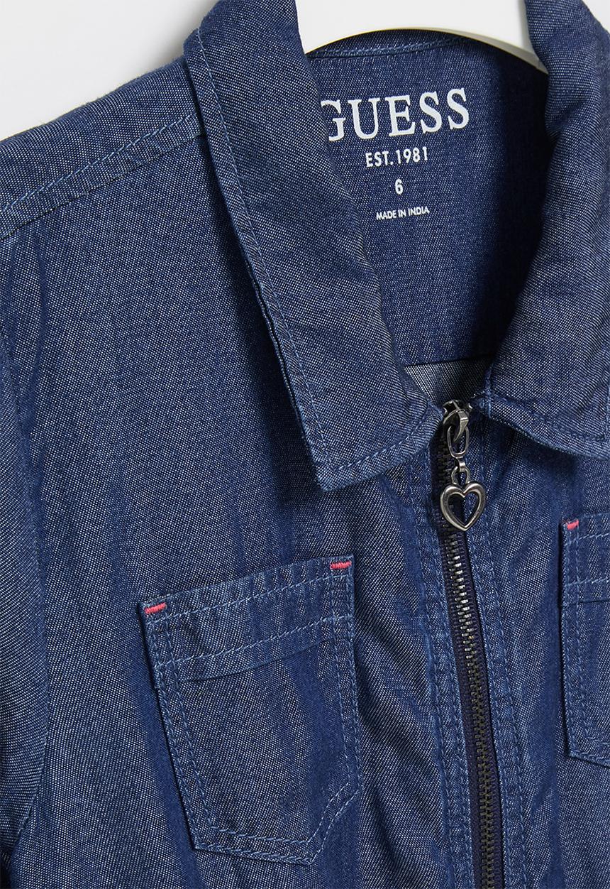 GUESS - Girls chambray adj long sleeve dress - indigo