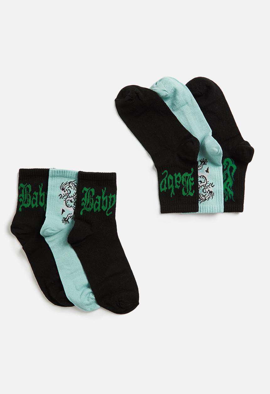 Koton - 3-Pack embroidered socks - black & light blue