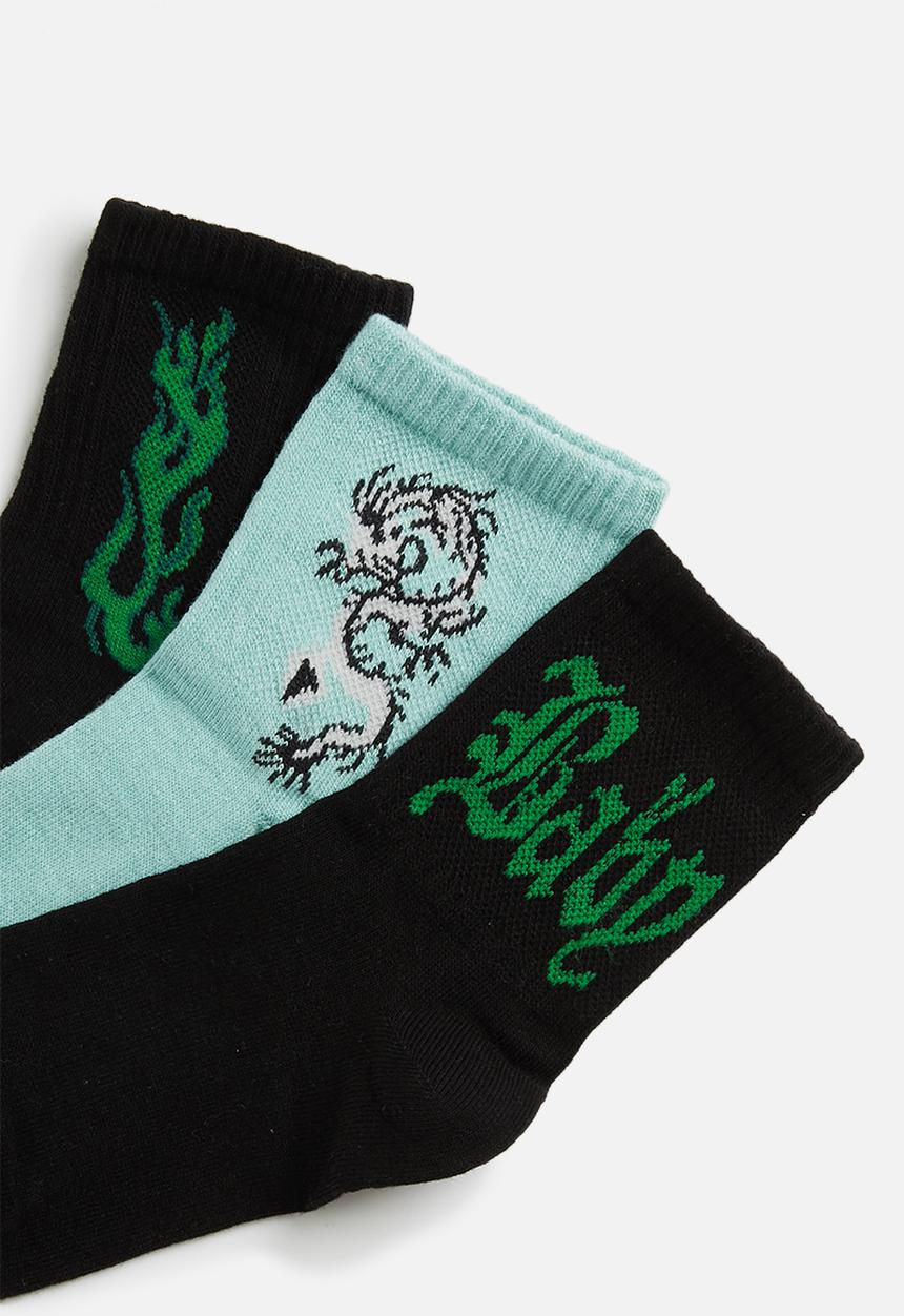 Koton - 3-Pack embroidered socks - black & light blue