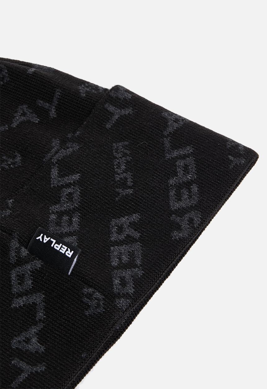 Replay - Ribbed printed beanie - black