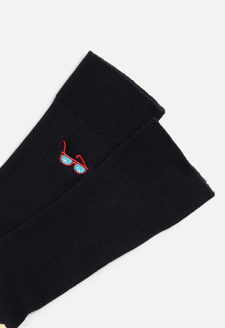 Happy Socks - Ribbed embroidery sunny days socks - black