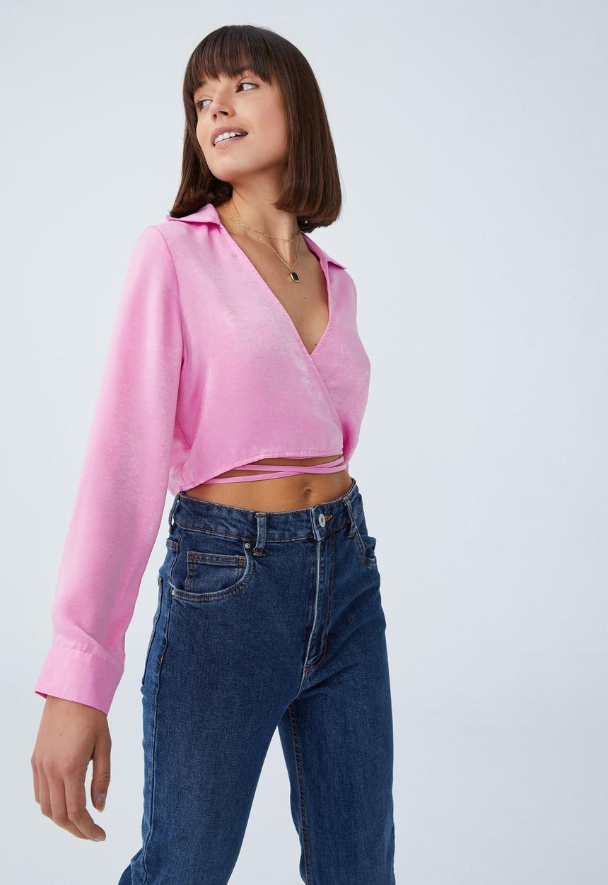 Cotton On - Cropped wrap shirt - joy pink