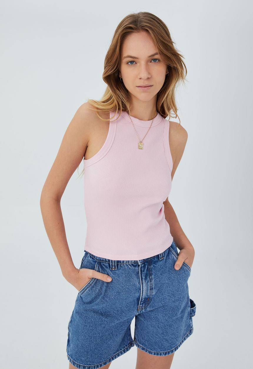 Cotton On - Essential rib racer tank - smokey pink