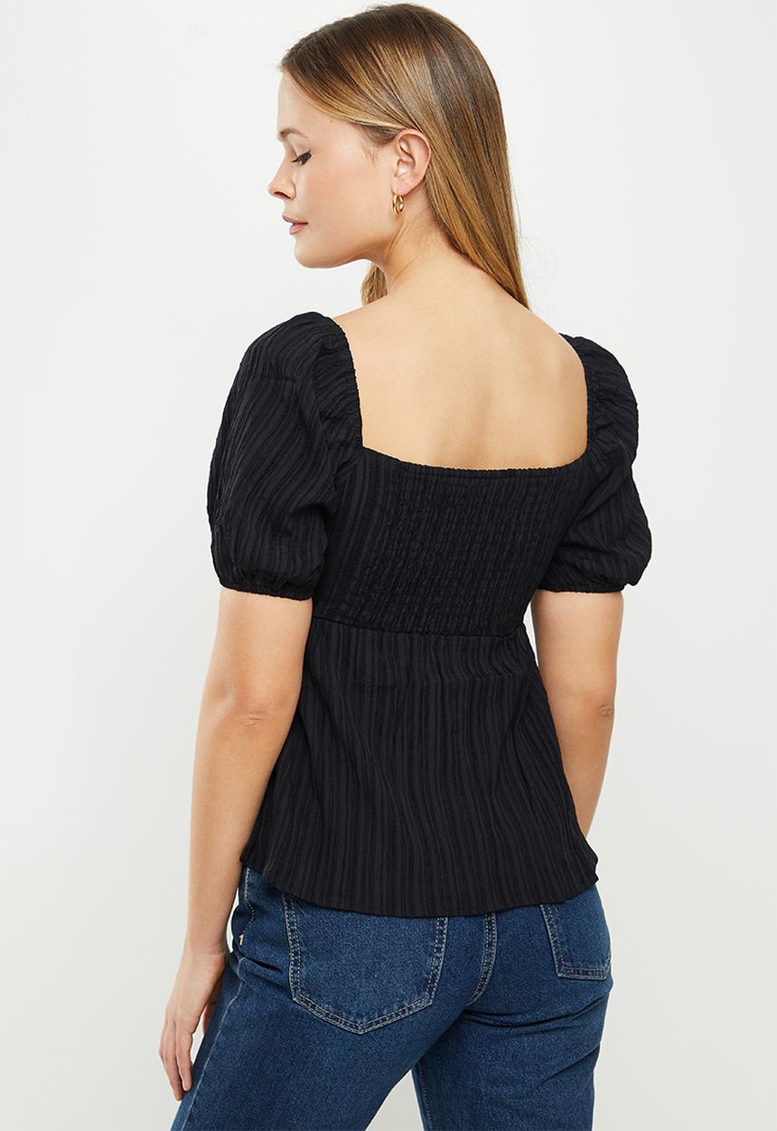 Glamorous - Textured short sleeve blouse - black