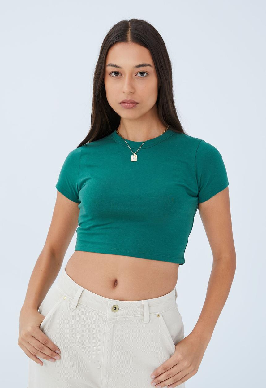 Cotton On - Micro crop tee - scholar green