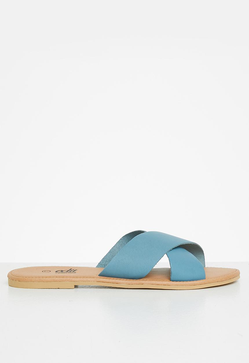 edit - Jenny cross strap leather slide - blue