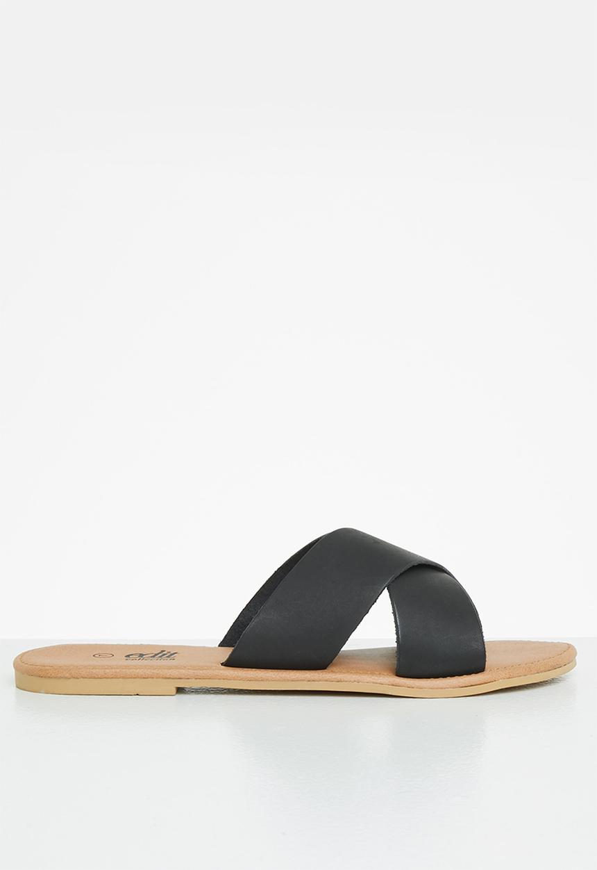 edit - Jenny cross strap leather slide - black