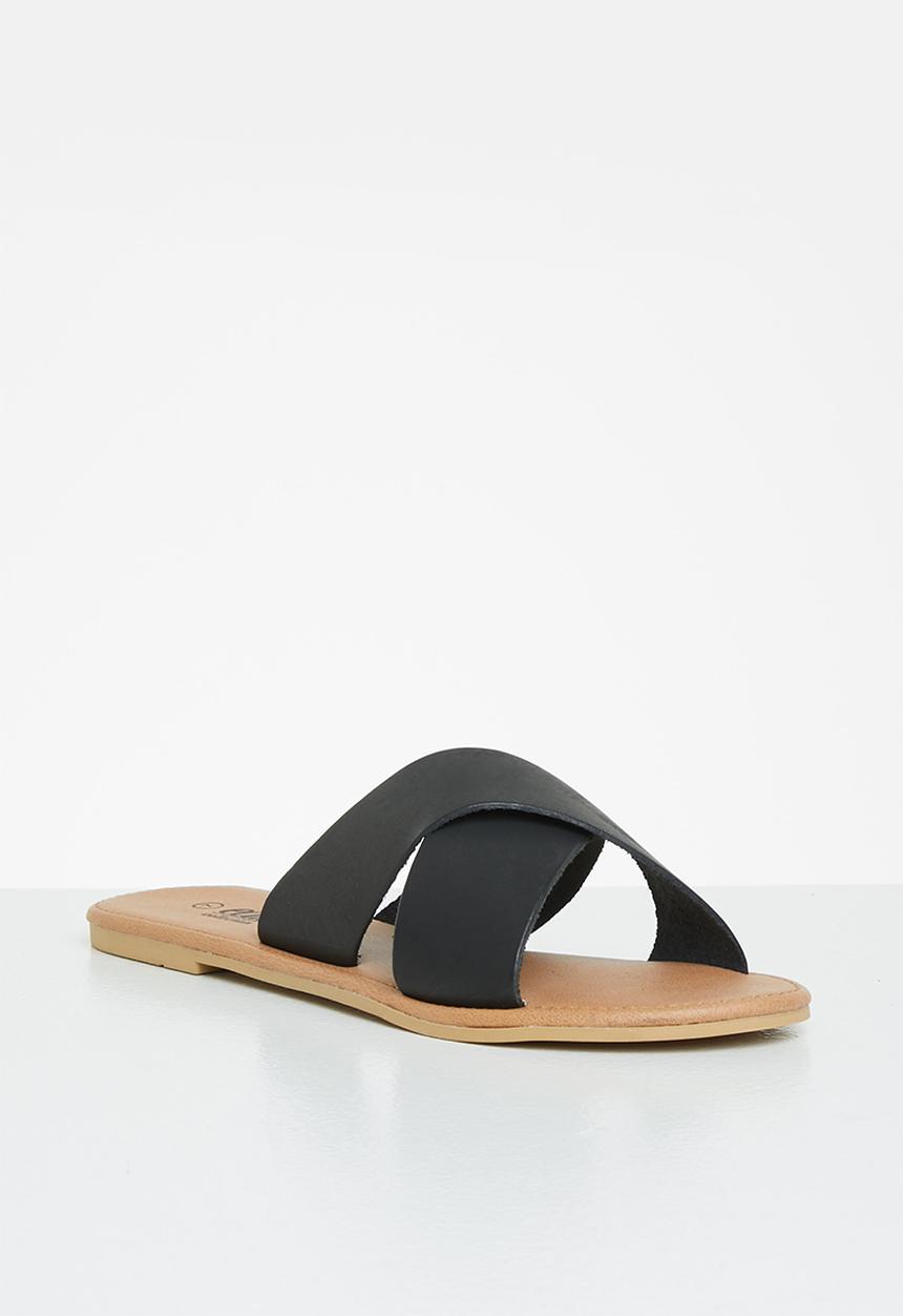 edit - Jenny cross strap leather slide - black