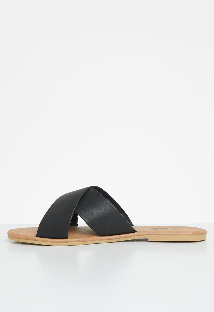 edit - Jenny cross strap leather slide - black