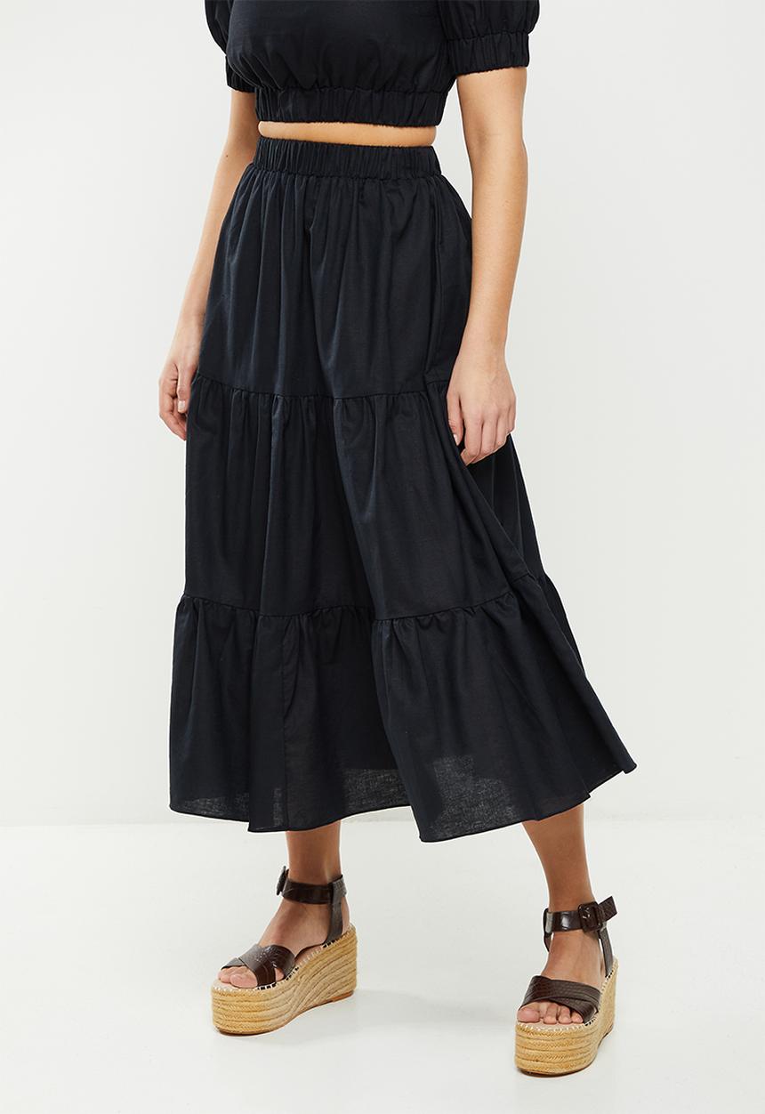 Glamorous - Tiered midi skirt co-ord - black