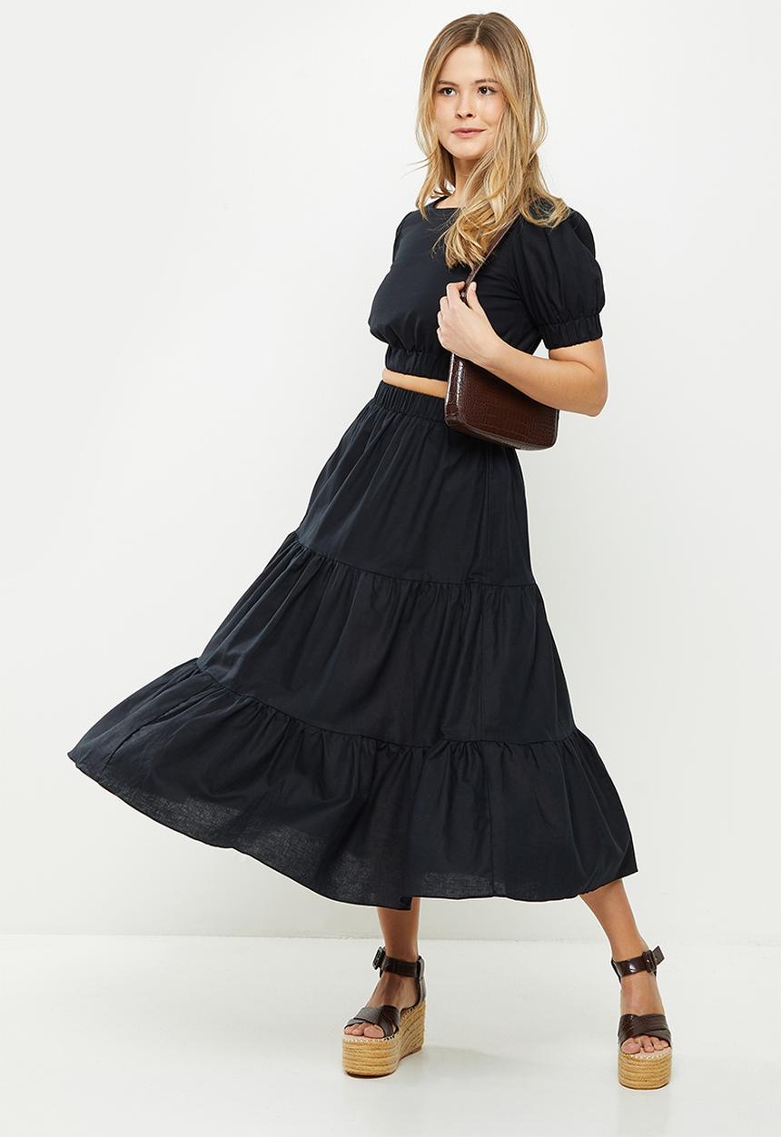 Glamorous - Tiered midi skirt co-ord - black