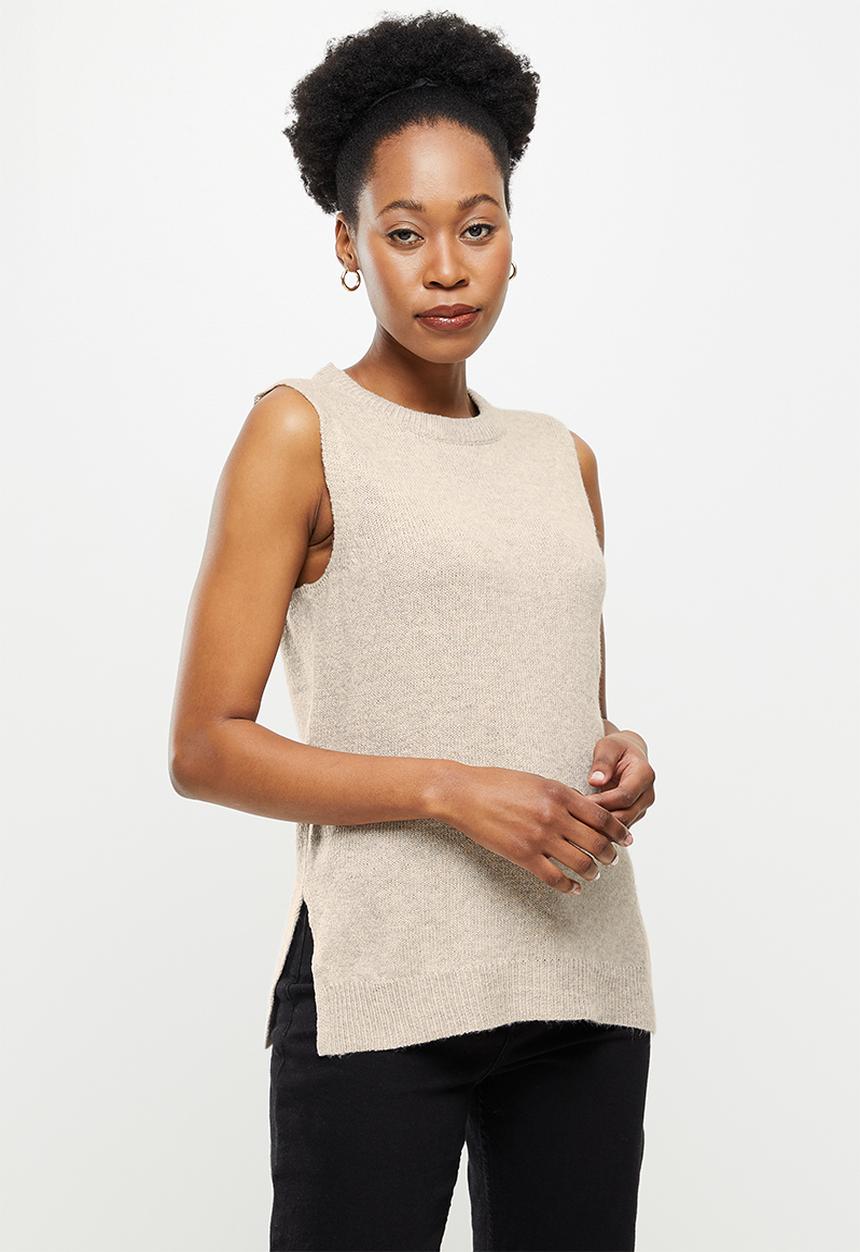 Jacqueline de Yong - Rue vest knit tall - chateau grey melange