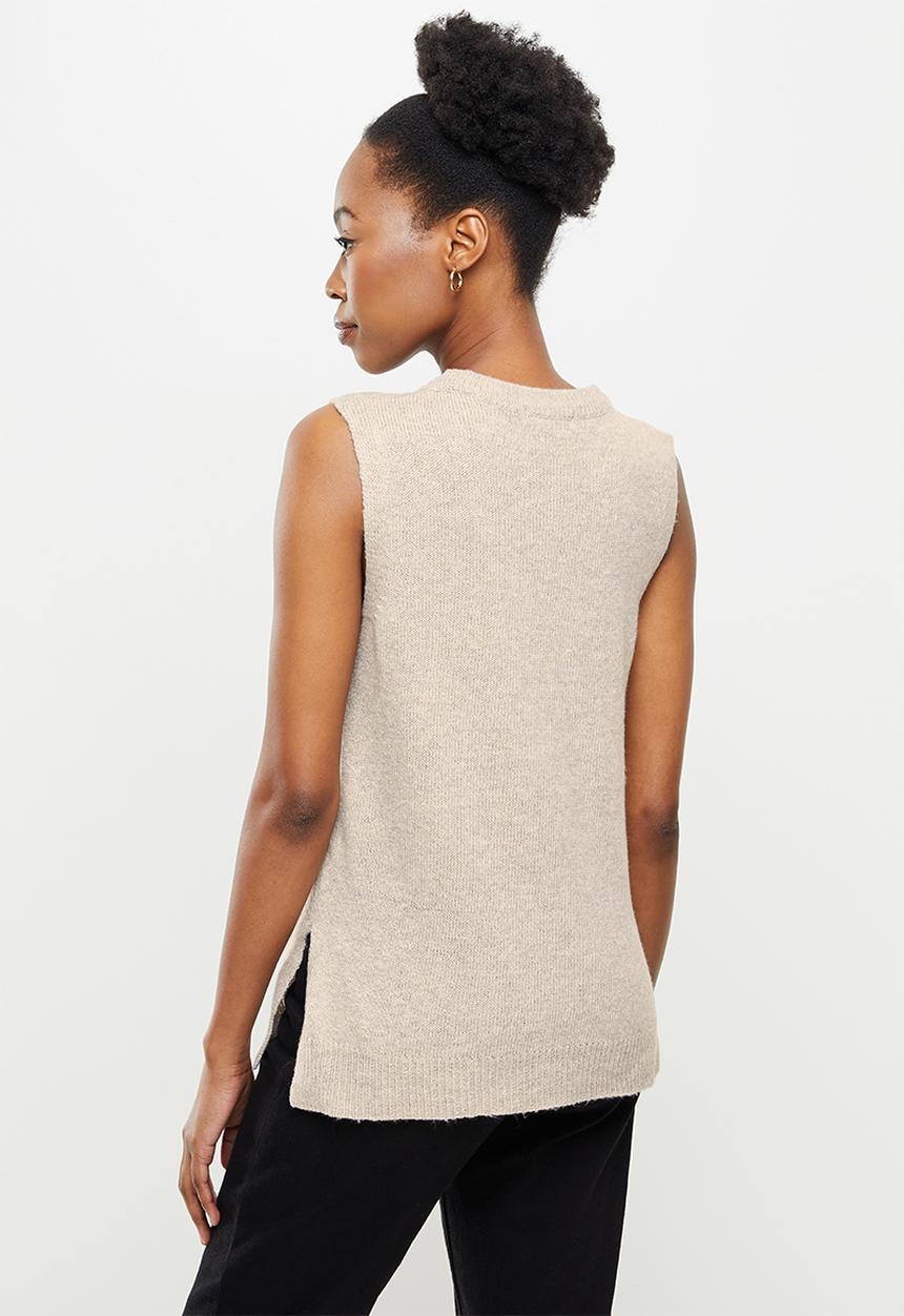 Jacqueline de Yong - Rue vest knit tall - chateau grey melange