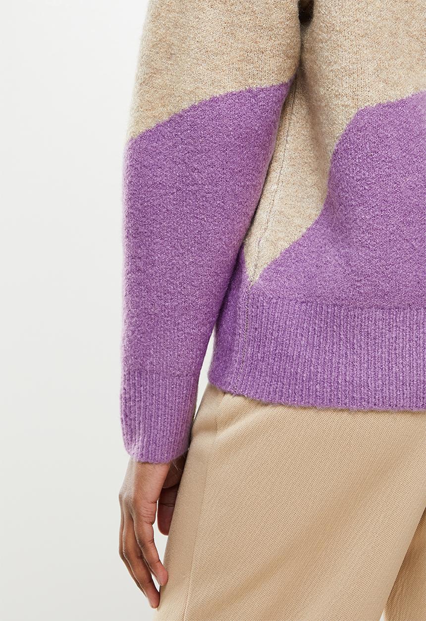 Jacqueline de Yong - Morena long sleeve jacqaurd pullover - orchid mist & sand 