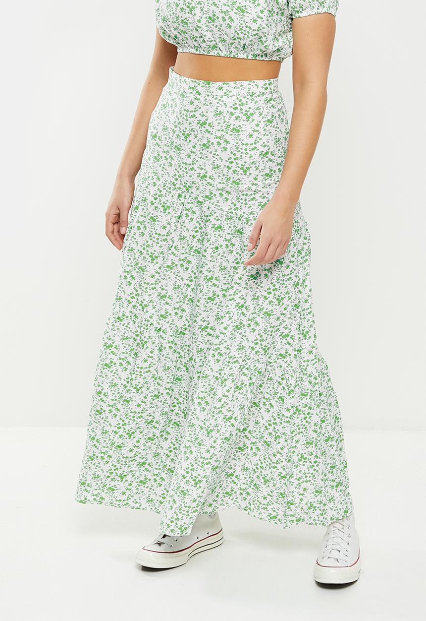 Glamorous - Ditsy print maxi skirt co-ord - green