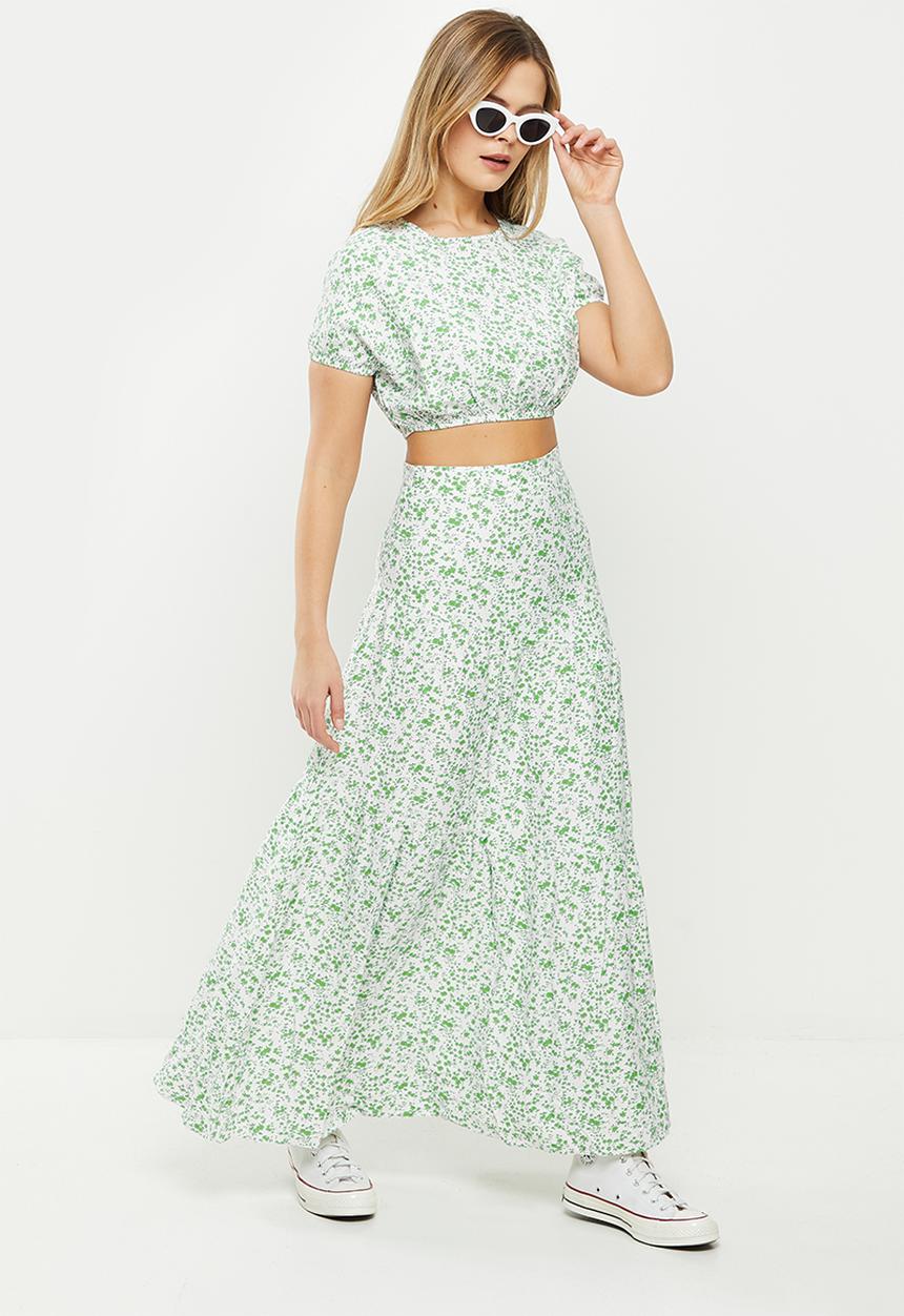 Glamorous - Ditsy print maxi skirt co-ord - green
