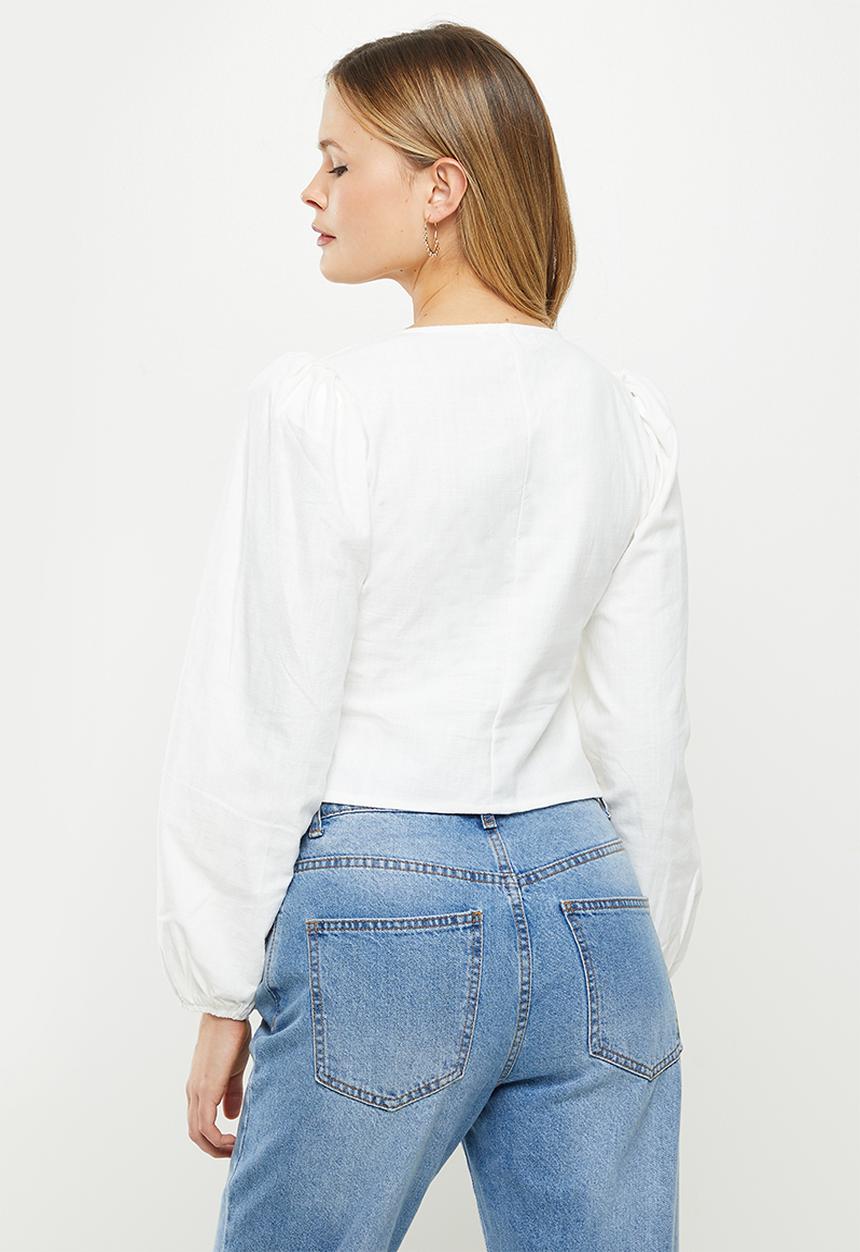 Glamorous - Linen button down corset blouse - white