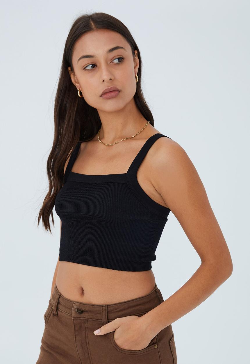 Cotton On - Seamless nelly straight neck tank - black