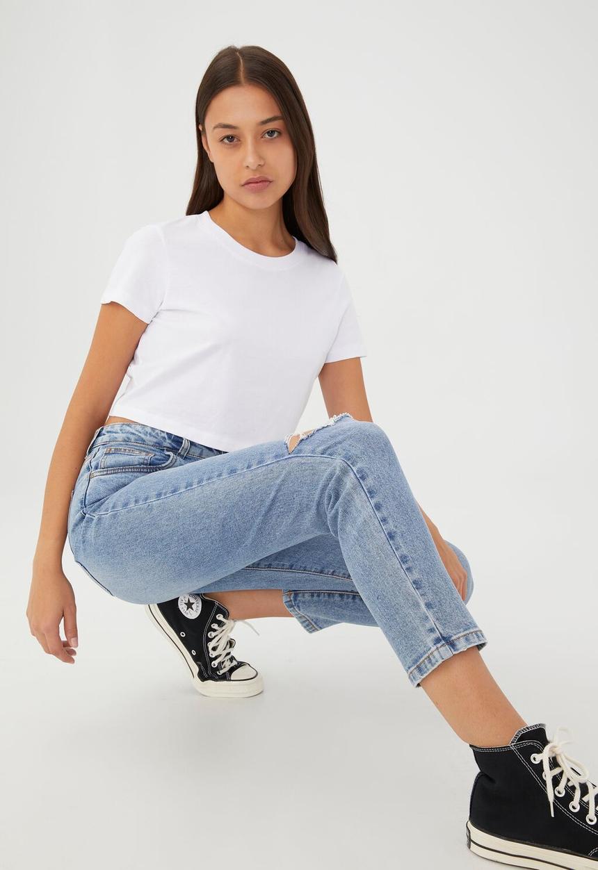 Cotton On - Stretch mom jean - rain blue rip