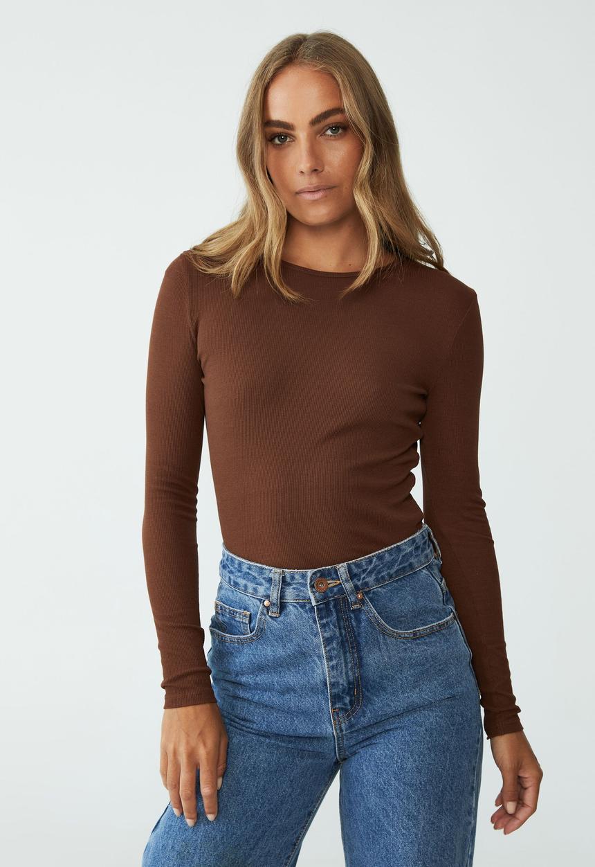 Cotton On - The one organic long sleeve top - desert brown