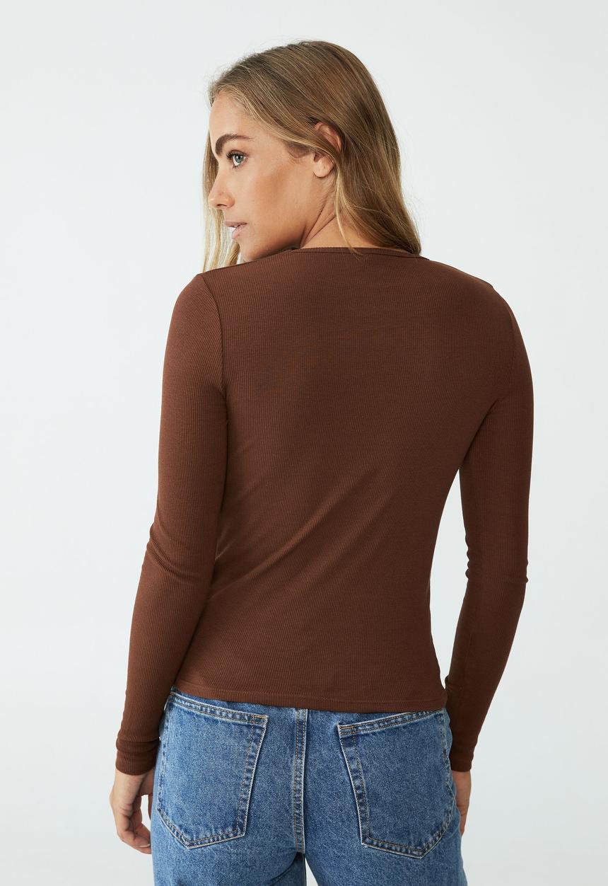 Cotton On - The one organic long sleeve top - desert brown
