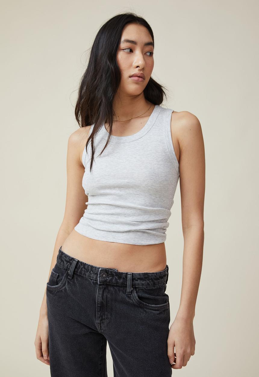 Cotton On - The one organic rib scoop tank - light grey  marle