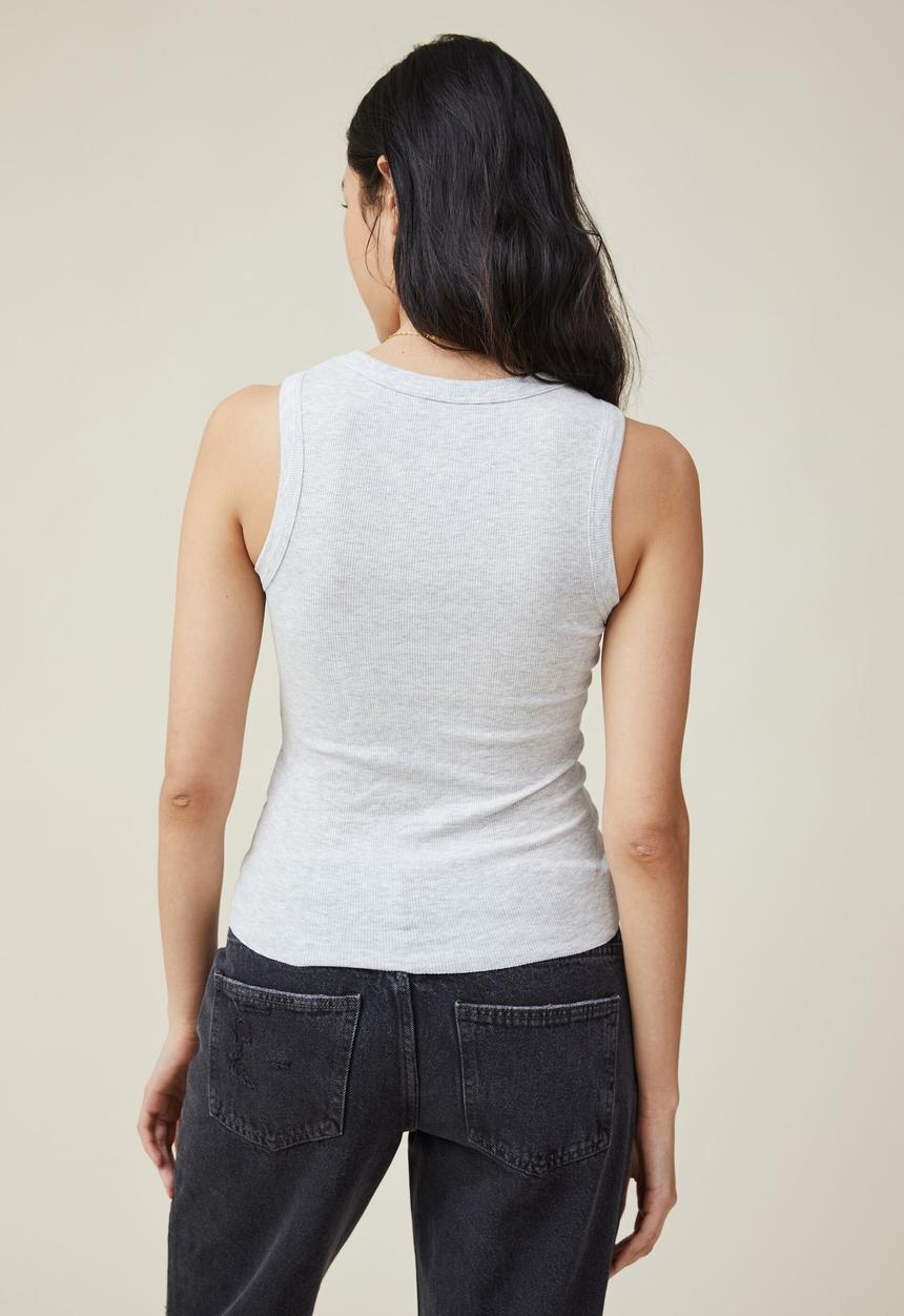 Cotton On - The one organic rib scoop tank - light grey  marle