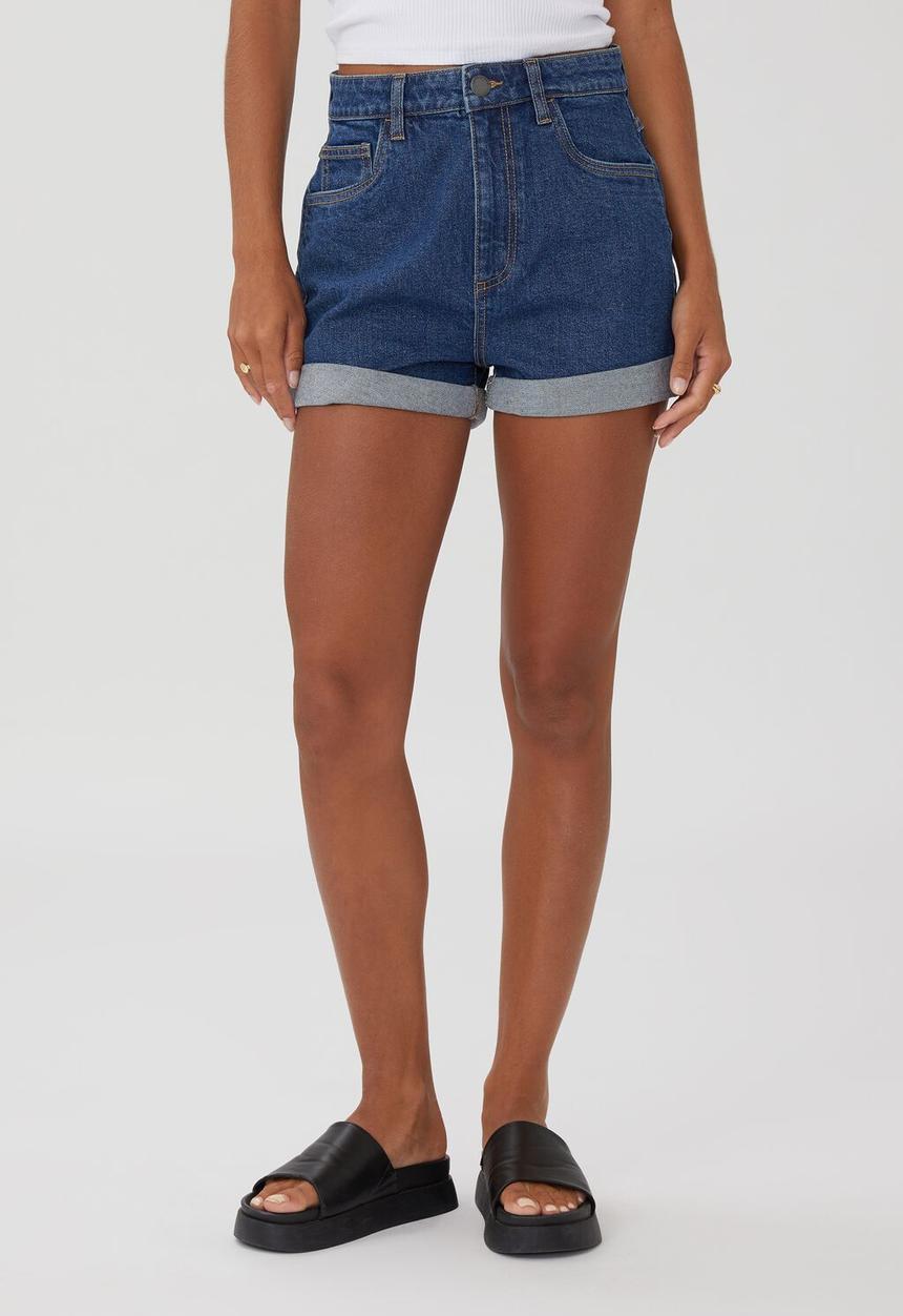 Cotton On - High rise classic stretch denim short - cape blue