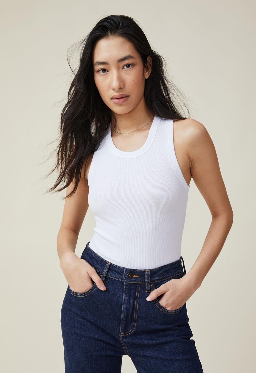 Cotton On - The one organic rib scoop tank - white