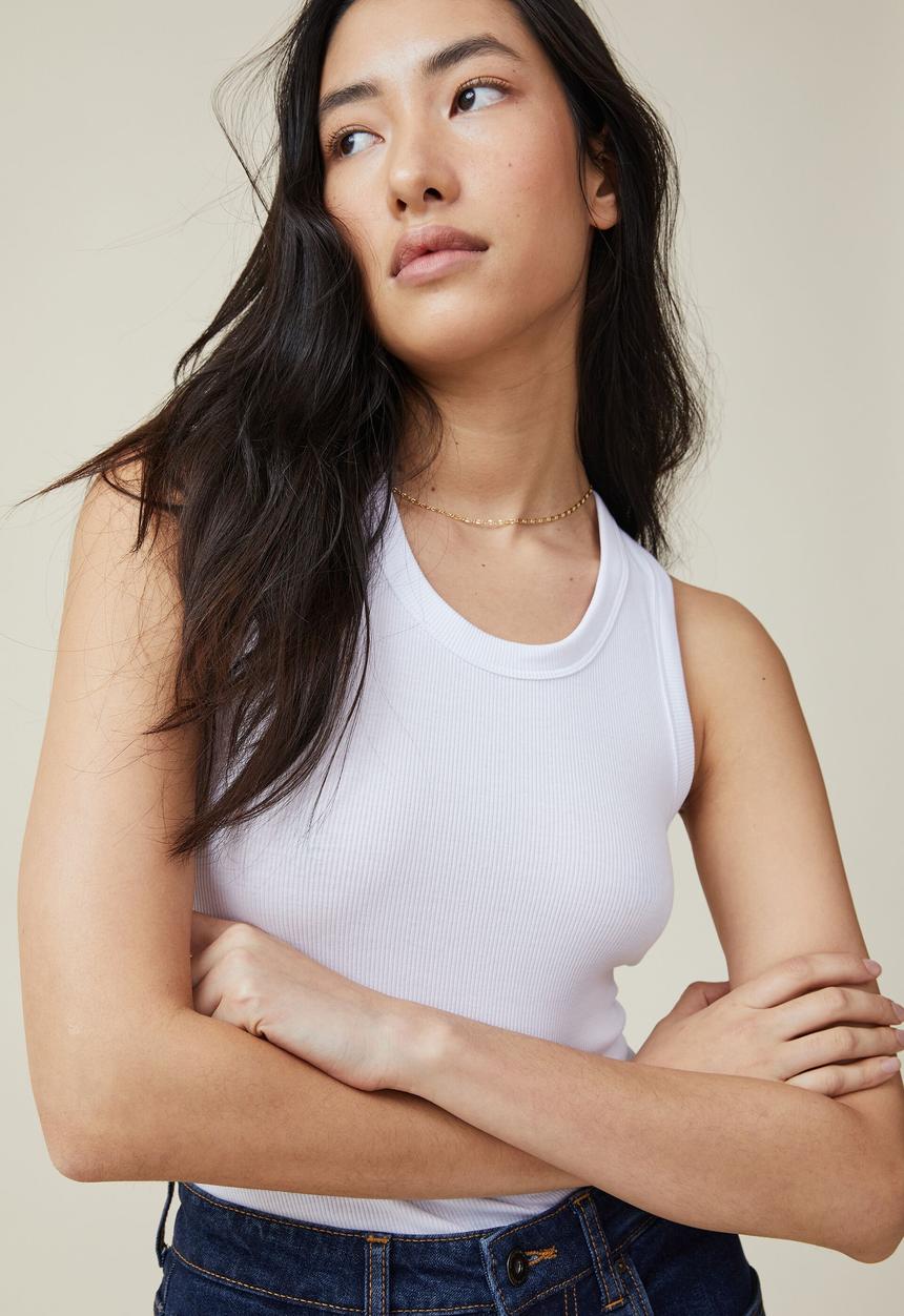 Cotton On - The one organic rib scoop tank - white