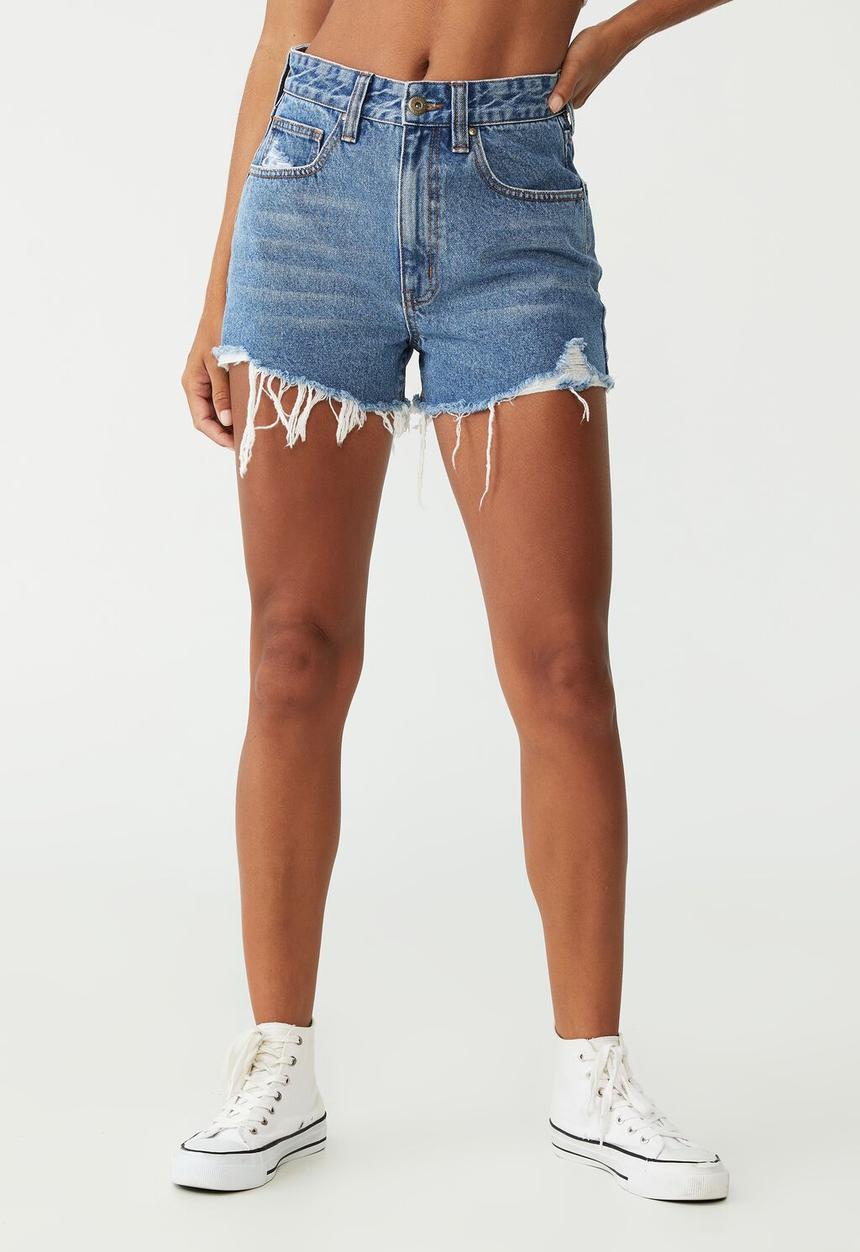 Cotton On - High mom denim short - offshore blue 