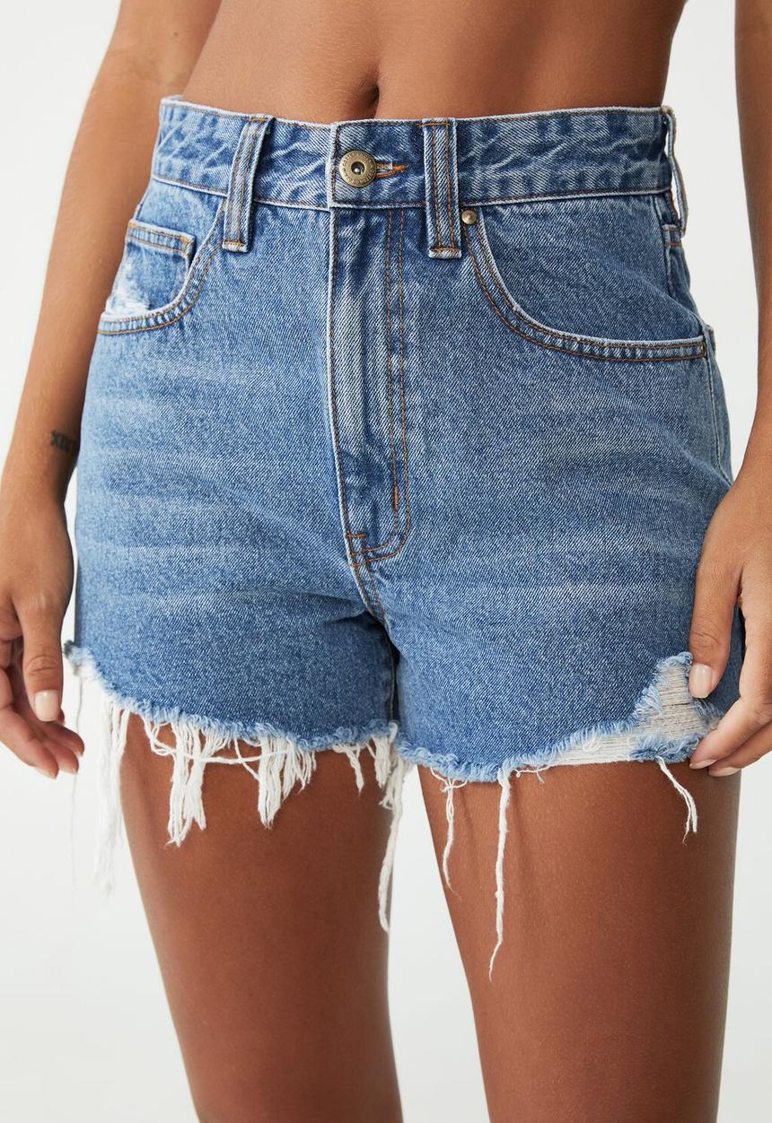 Cotton On - High mom denim short - offshore blue 