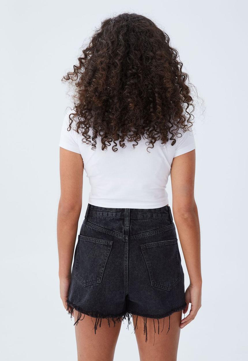 Cotton On - High mom denim short - graphite black 