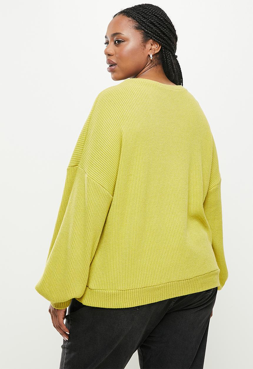 Me&B - Plus waffle jumper - green print
