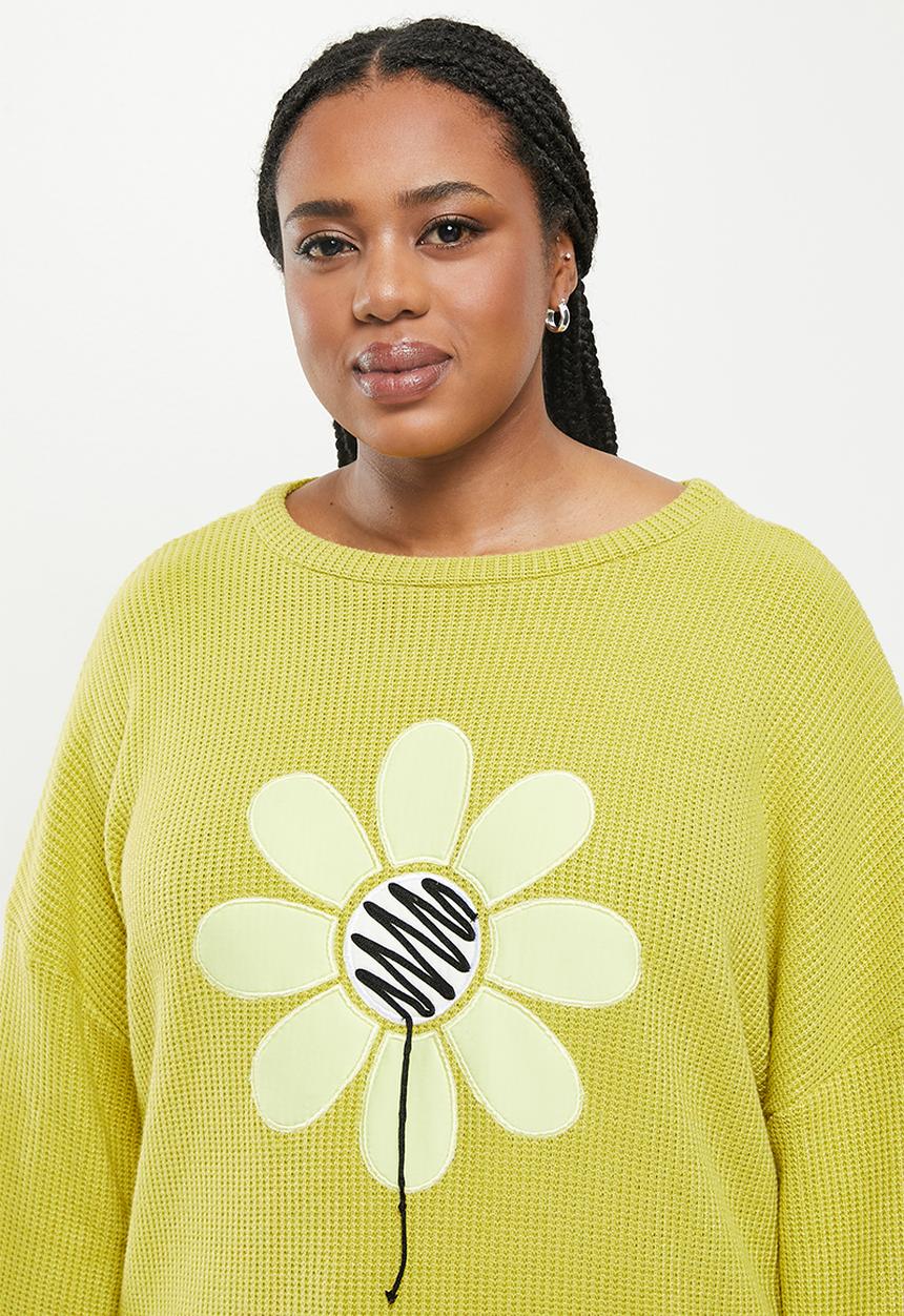 Me&B - Plus waffle jumper - green print