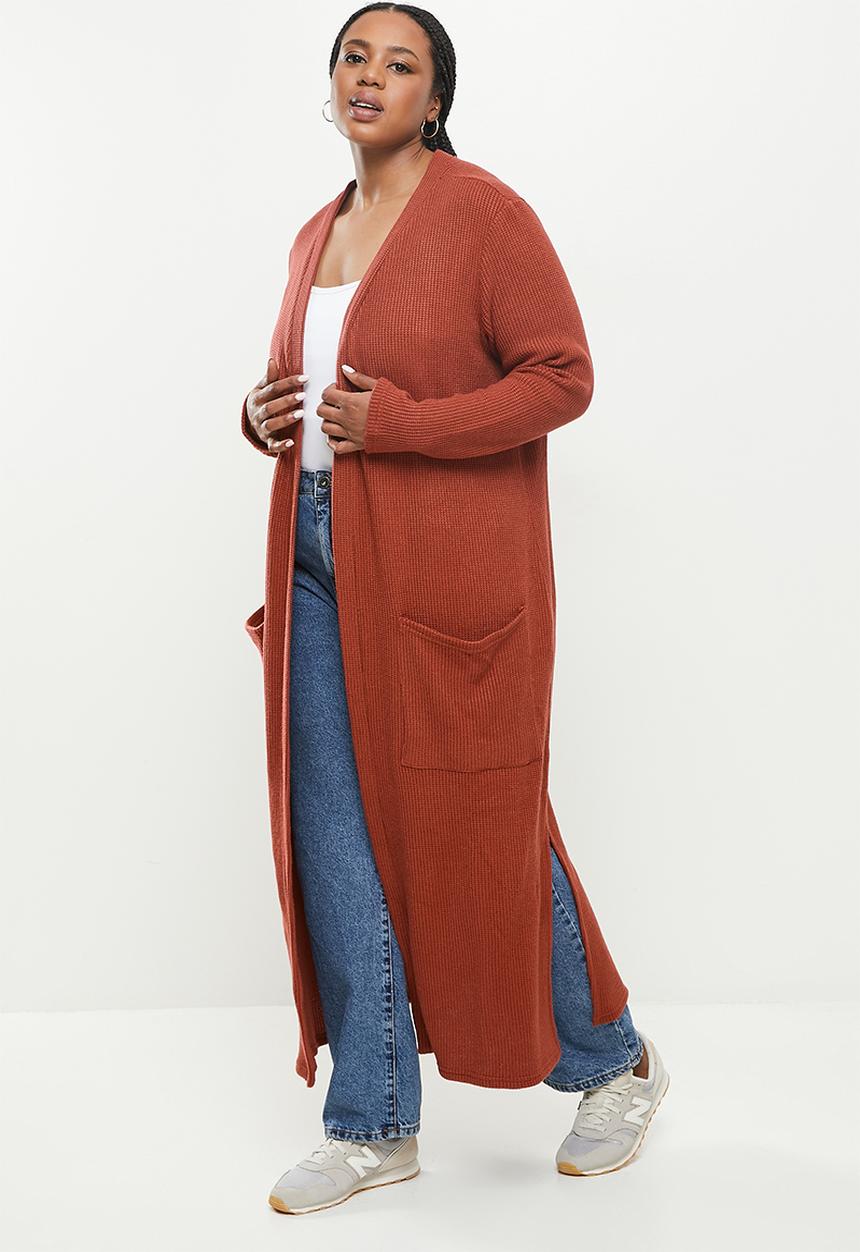 Me&B - Plus waffle cut and sew cardigan - tan