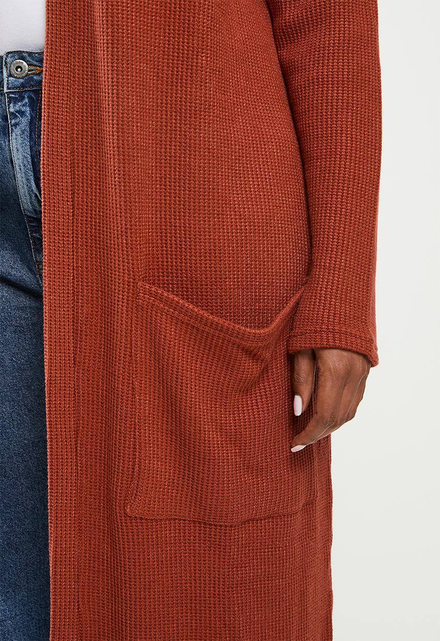 Me&B - Plus waffle cut and sew cardigan - tan
