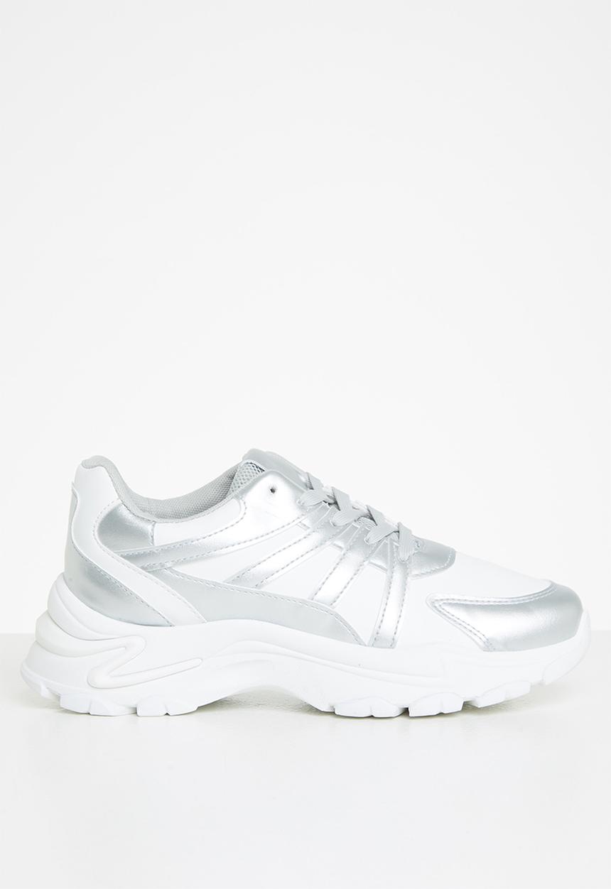 Tom Tom - Chunky metallic mix sneaker - silver & white